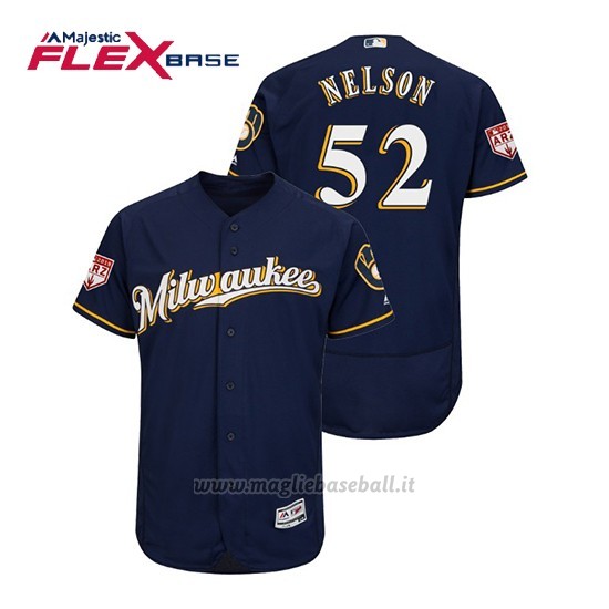Maglia Baseball Uomo Milwaukee Brewers Jimmy Nelson Flex Base Entrenamiento De Primavera 2019 Blu